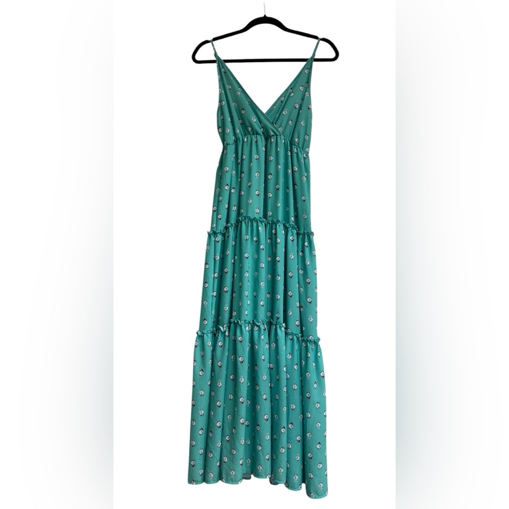 Teal Floral lined tiered Maxi Dress Sz Small